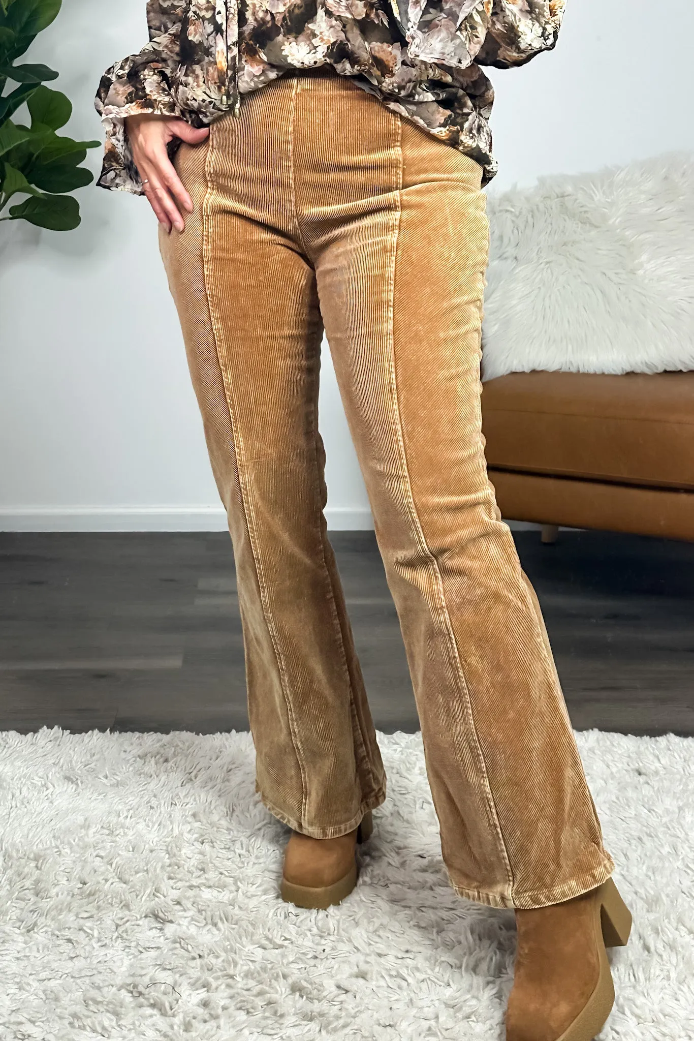 Cider Sippin' Corduroy Flare Pants : Almond