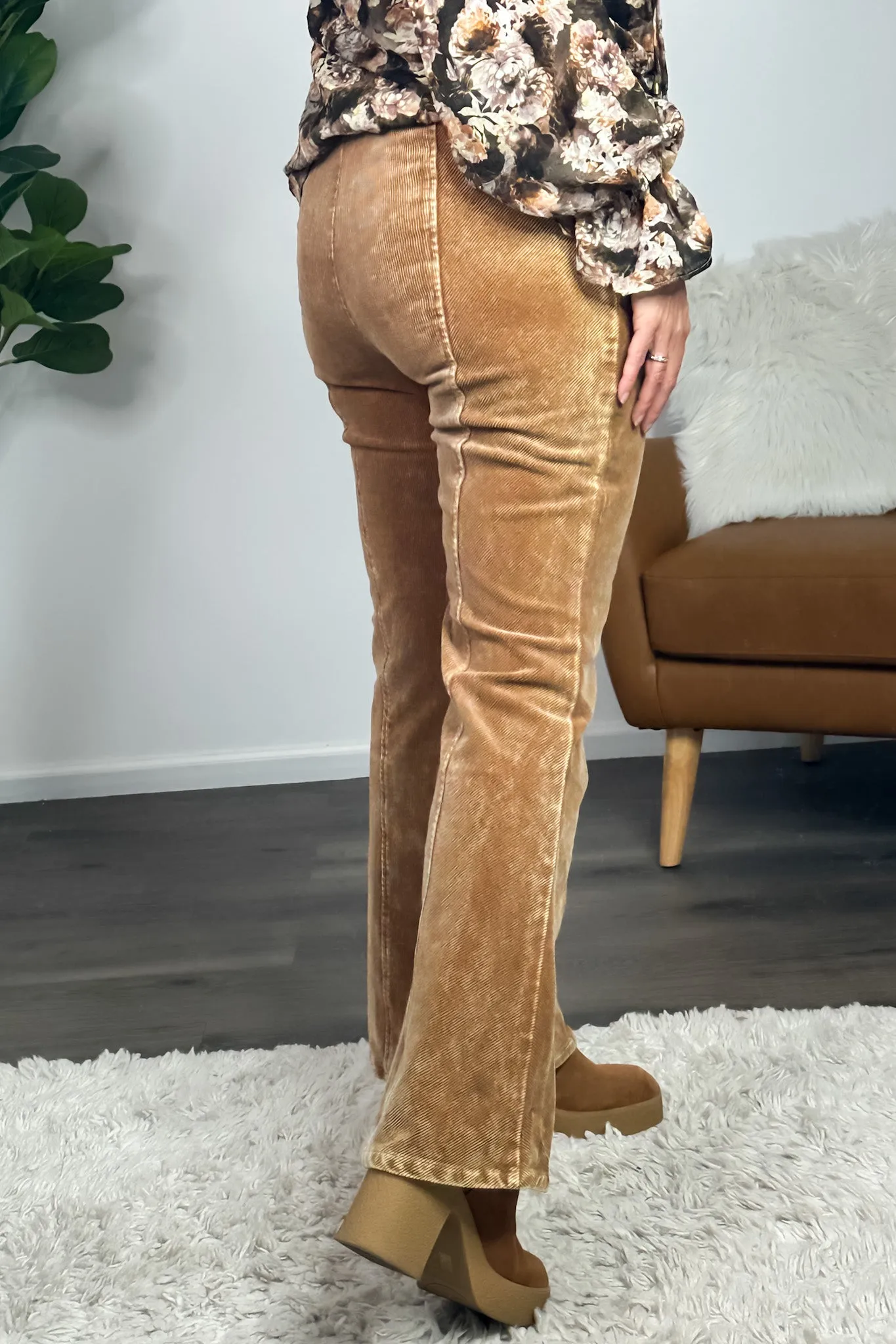 Cider Sippin' Corduroy Flare Pants : Almond