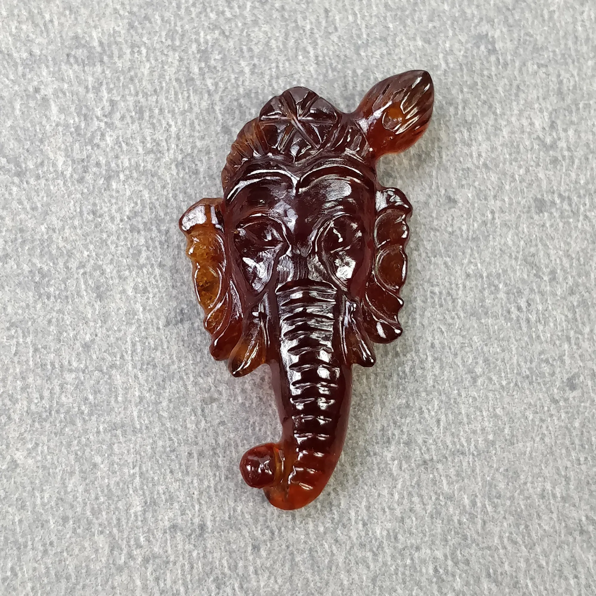 Cinnamon HESSONITE Garnet Gemstone Carving : 26.60cts Natural Untreated Hessonite Hand Carved LORD GANESHA 30*16mm (With Video)