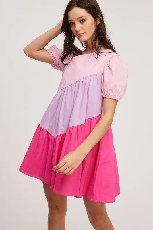 Colorblock Delight Pink Babydoll Dress