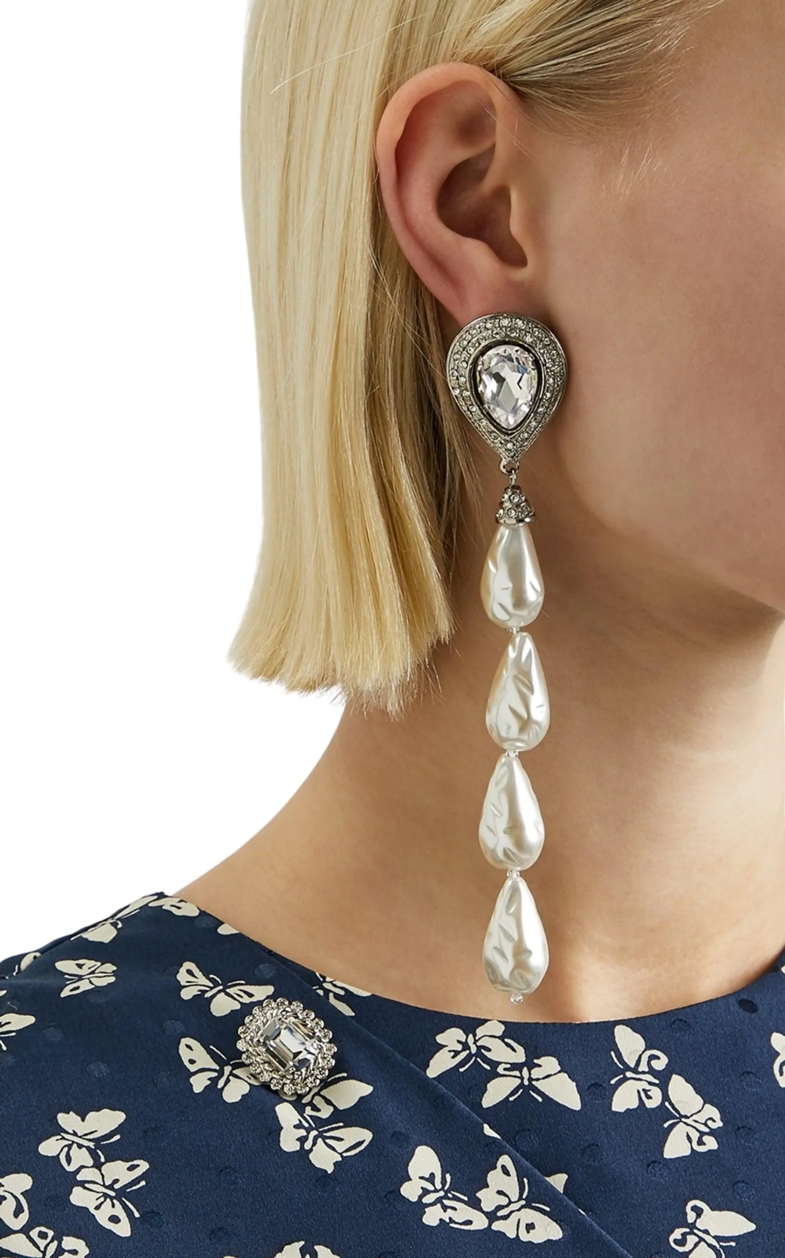 Crystal-embellished Pearl Clip-on Earrings