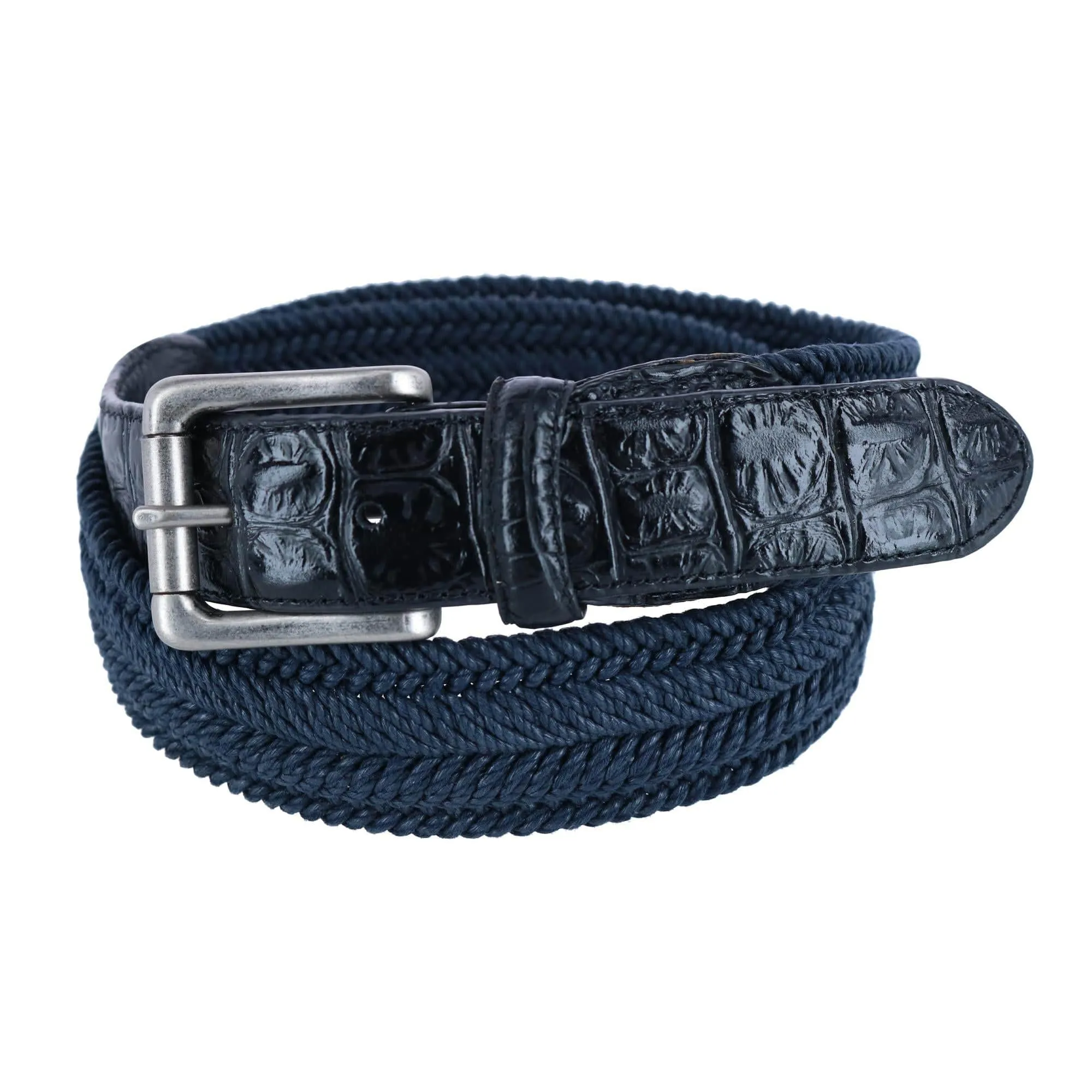 CTM® Men's Big & Tall Waxed Braided Belt with Croc Print Ends