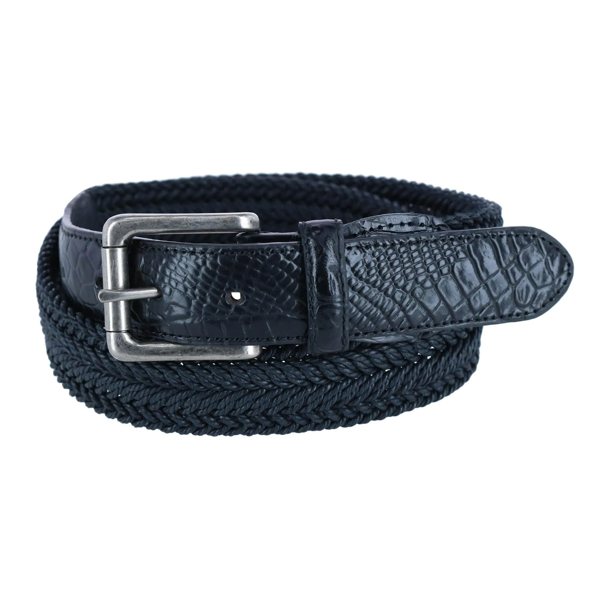 CTM® Men's Big & Tall Waxed Braided Belt with Croc Print Ends