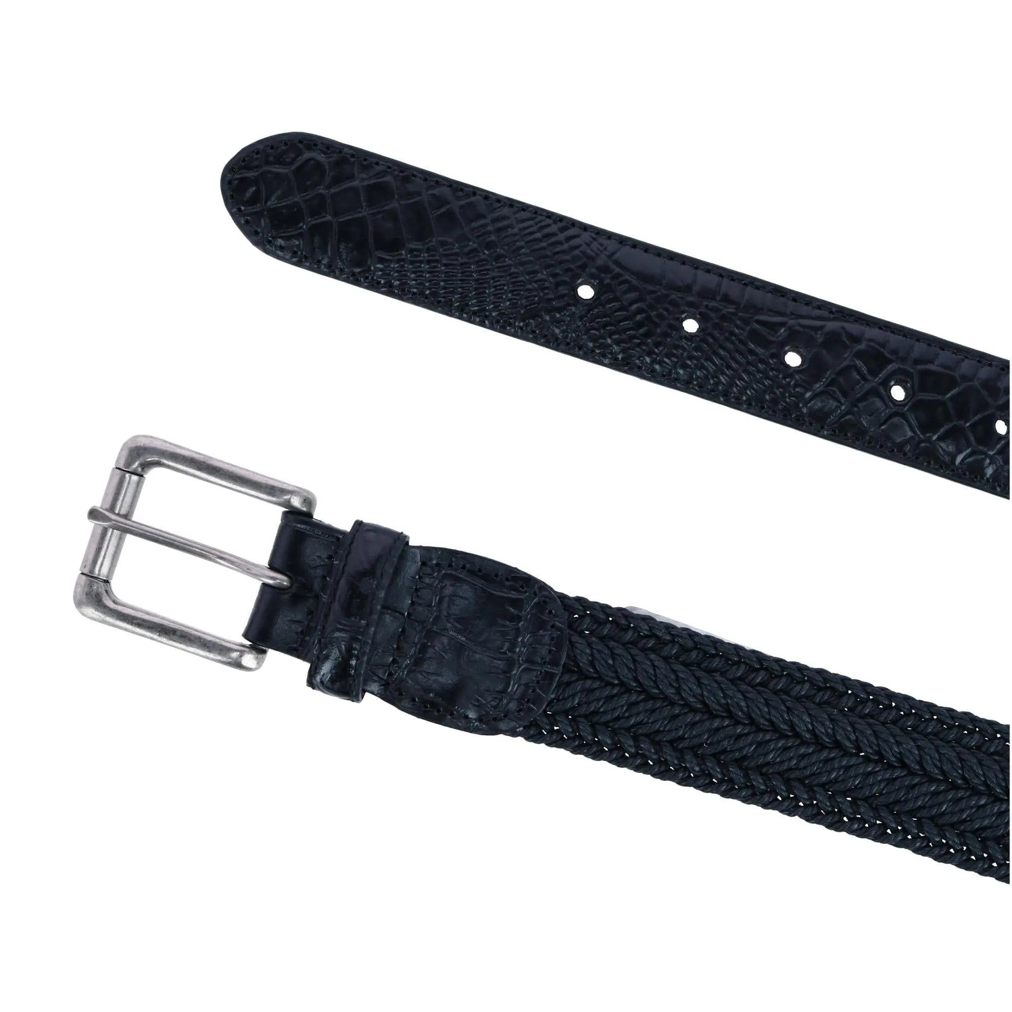 CTM® Men's Big & Tall Waxed Braided Belt with Croc Print Ends