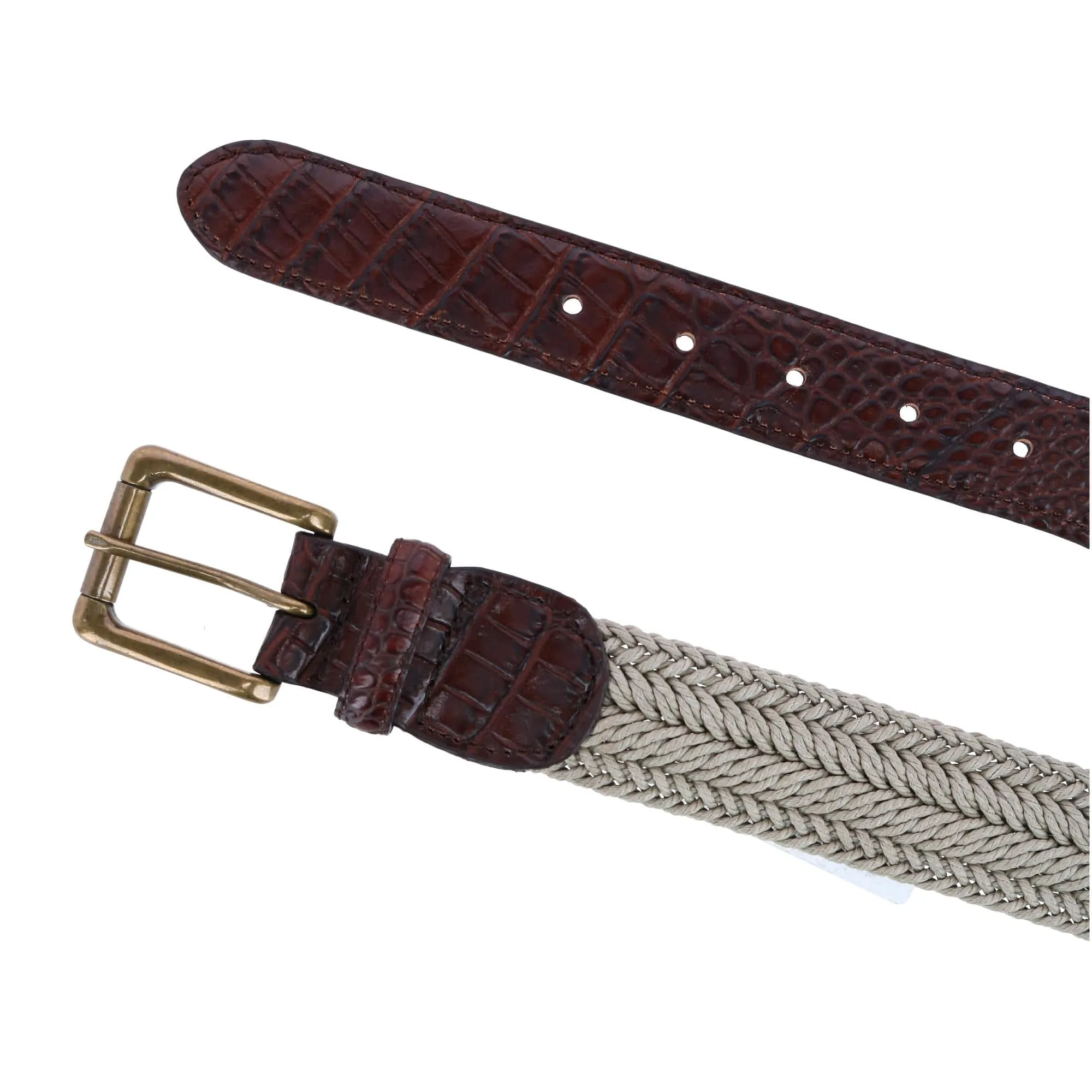 CTM® Men's Big & Tall Waxed Braided Belt with Croc Print Ends