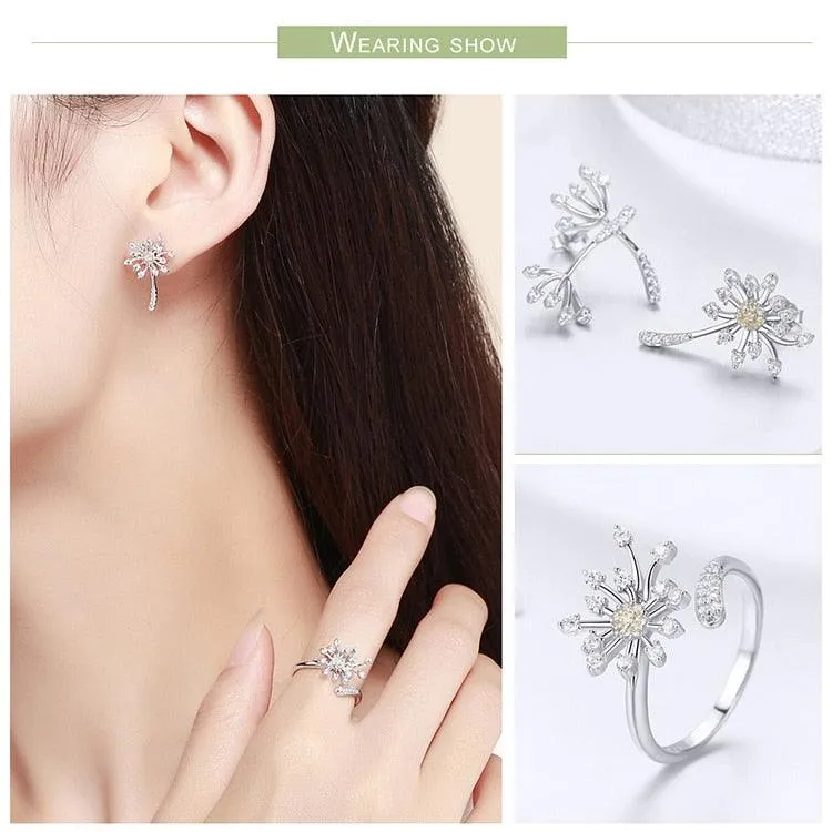 Dandelion Lov' CZ Sterling Silver Jewellery Set