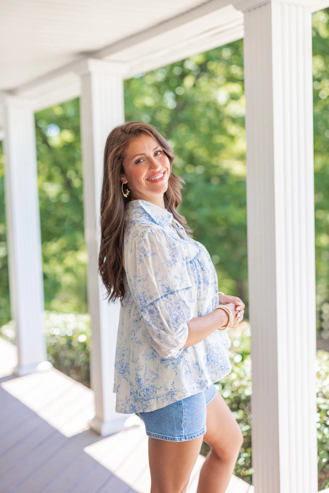 Delicate Florals Blue Babydoll Top