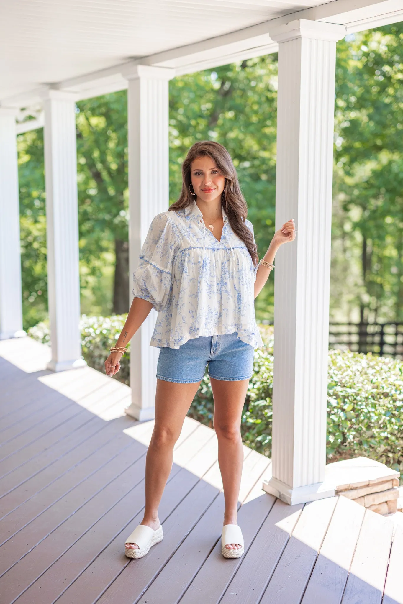 Delicate Florals Blue Babydoll Top