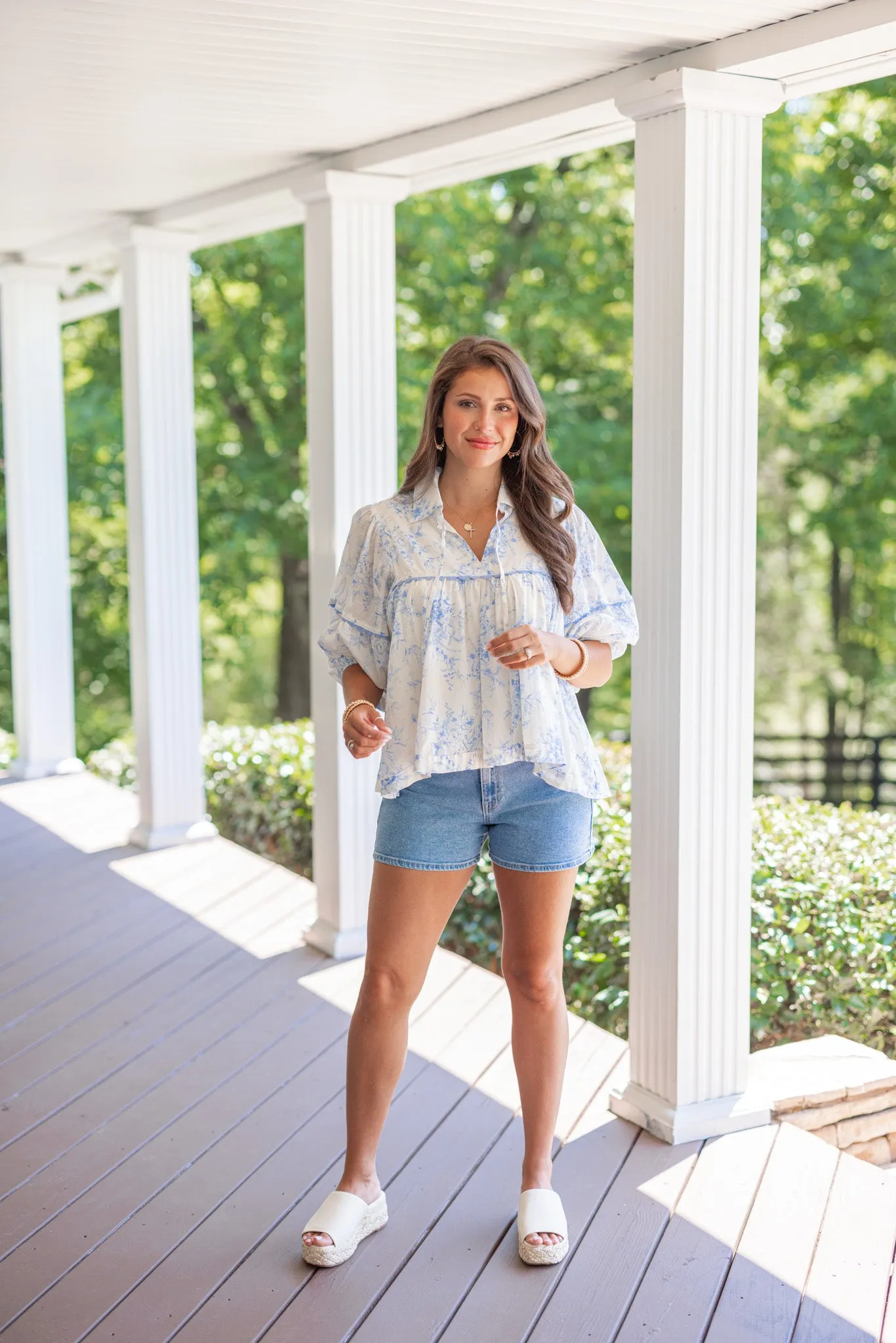 Delicate Florals Blue Babydoll Top