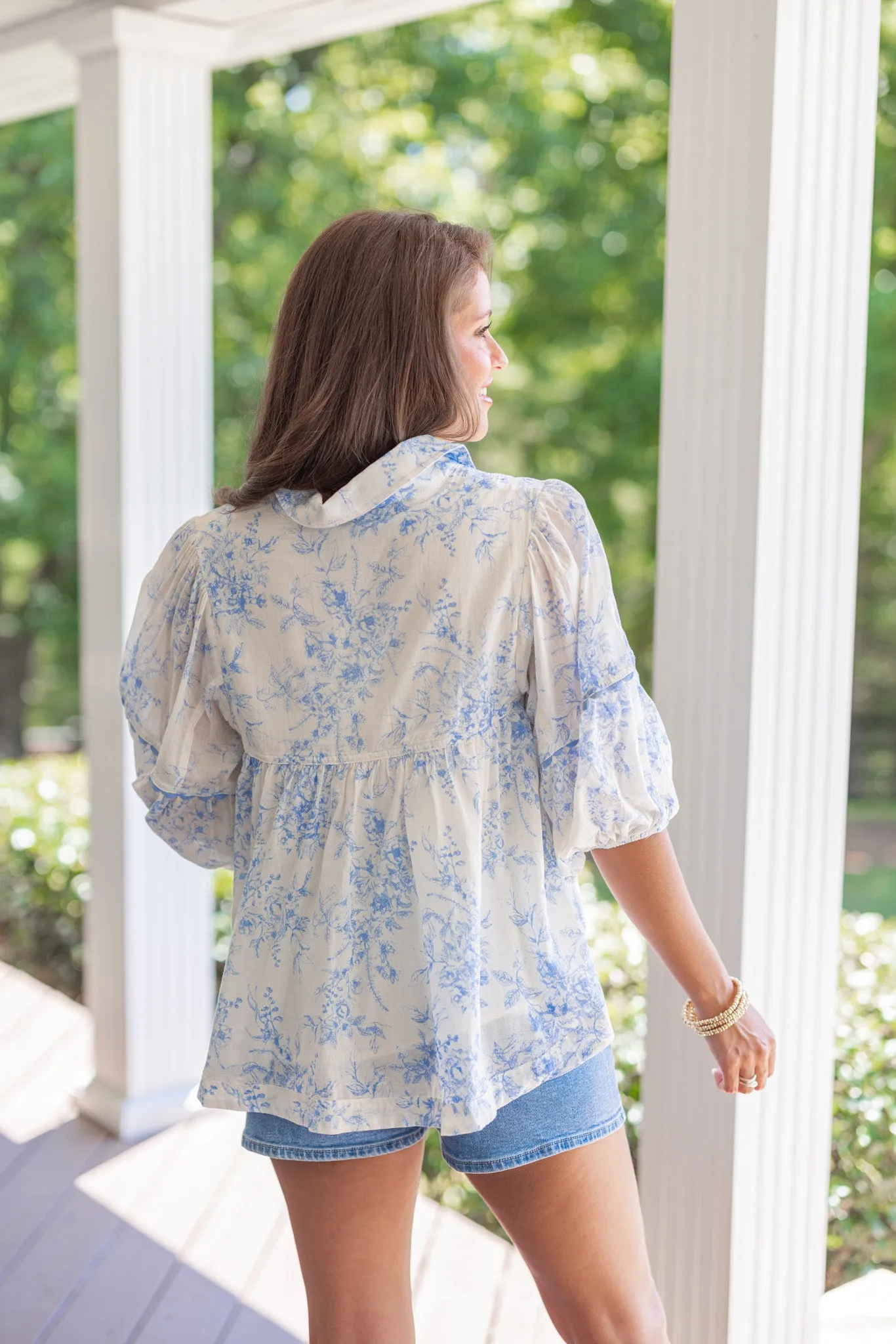 Delicate Florals Blue Babydoll Top