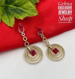 Designer Golden Long Ruby Stone Cubic Zircon Danglers By Gehna Shop