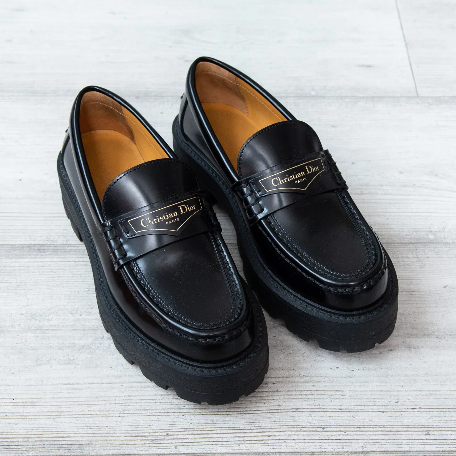 Dior Boy Black  Leather Platform Loafers