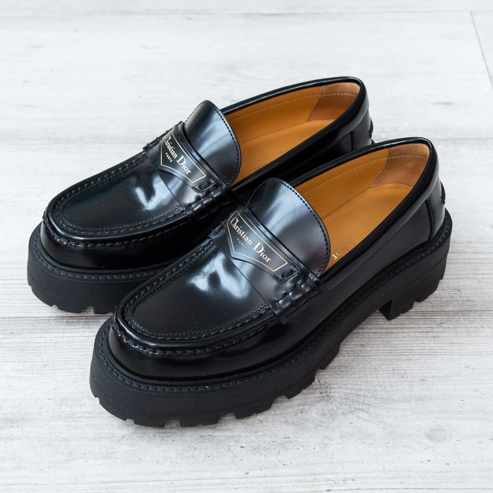 Dior Boy Black  Leather Platform Loafers