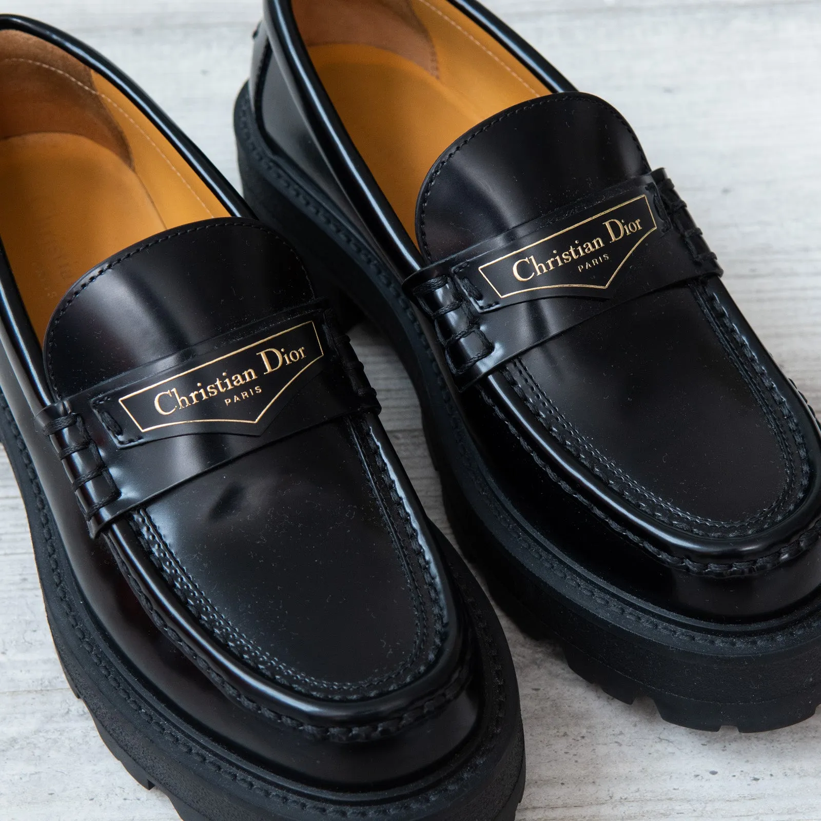 Dior Boy Black  Leather Platform Loafers