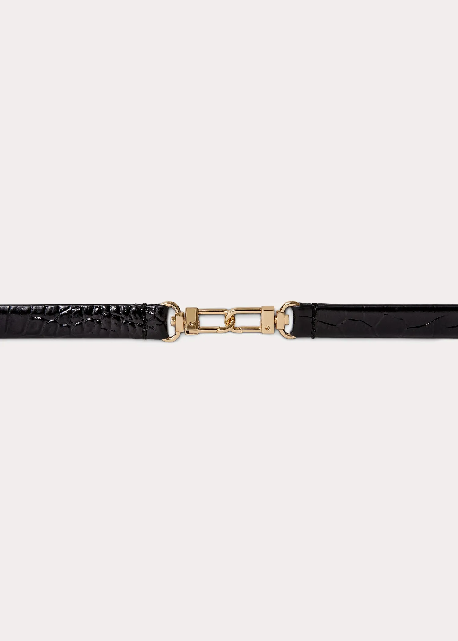 Double clasp leather belt black croco