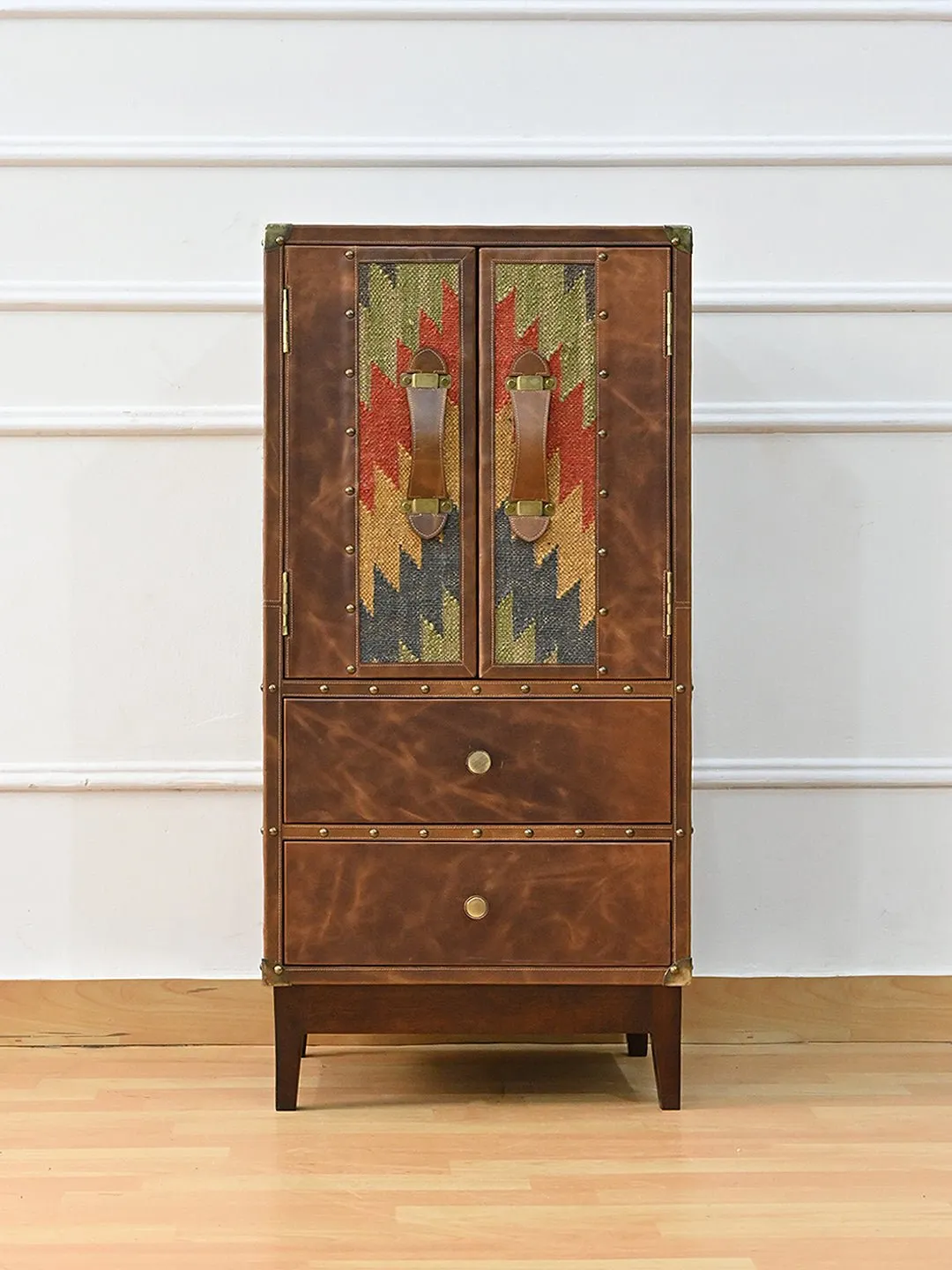 ELEGANCE CABINET WITH DRAWER - KILIM AND LEATHER