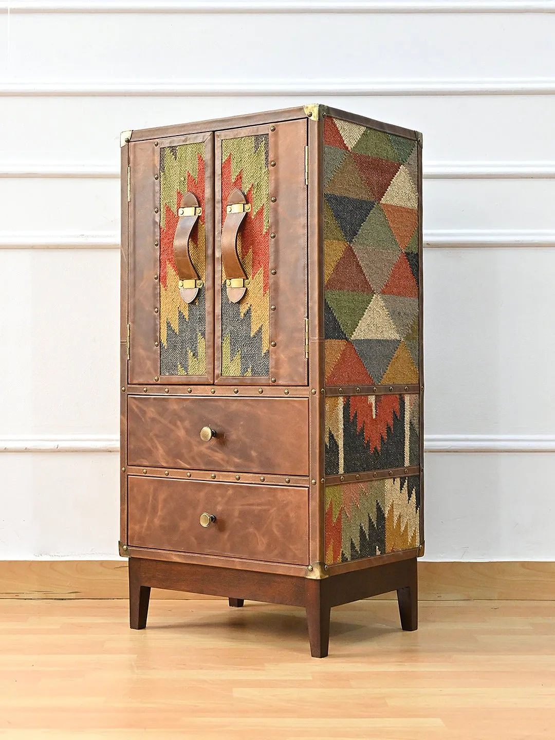 ELEGANCE CABINET WITH DRAWER - KILIM AND LEATHER