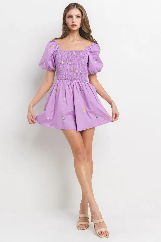 Embroidered Perfection Lavender Floral Romper