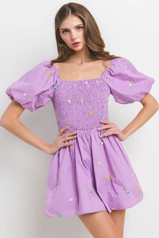 Embroidered Perfection Lavender Floral Romper