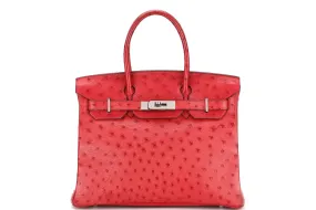 (EXOTIC) HERMES BIRKIN 30 (STAMP G (2003)) OSTRICH ROUGE VIF SILVER HARDWARE, WITH KEYS, LOCK & DUST COVER