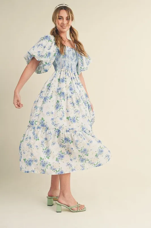 Floral Breeze Blue Midi Dress