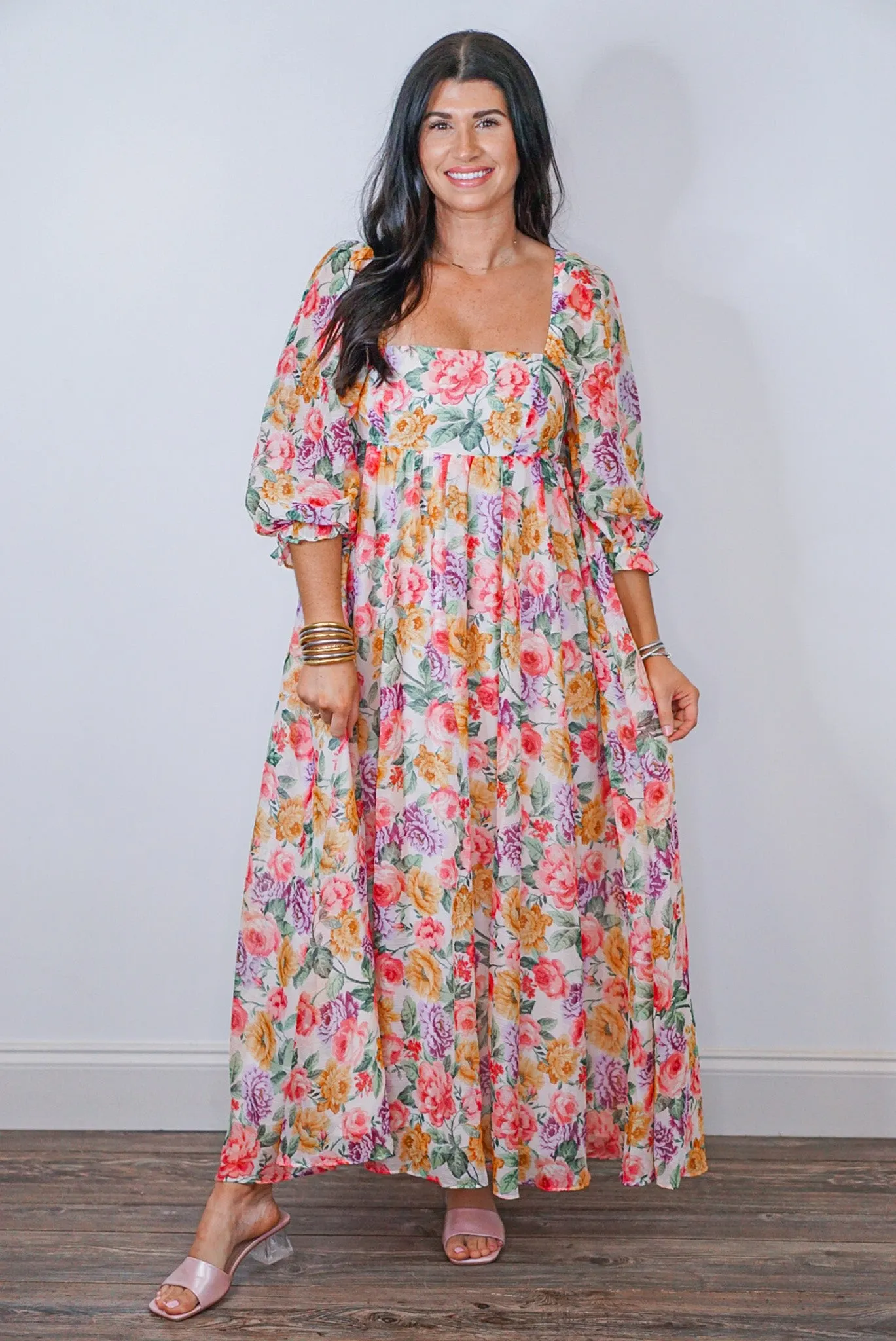 Floral Dreams Pink Midi Dress