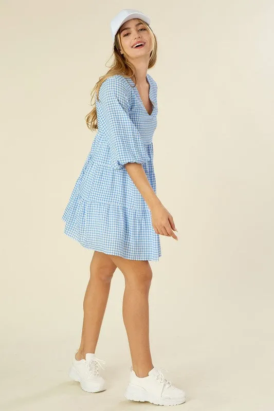 Gingham checked tiered dress