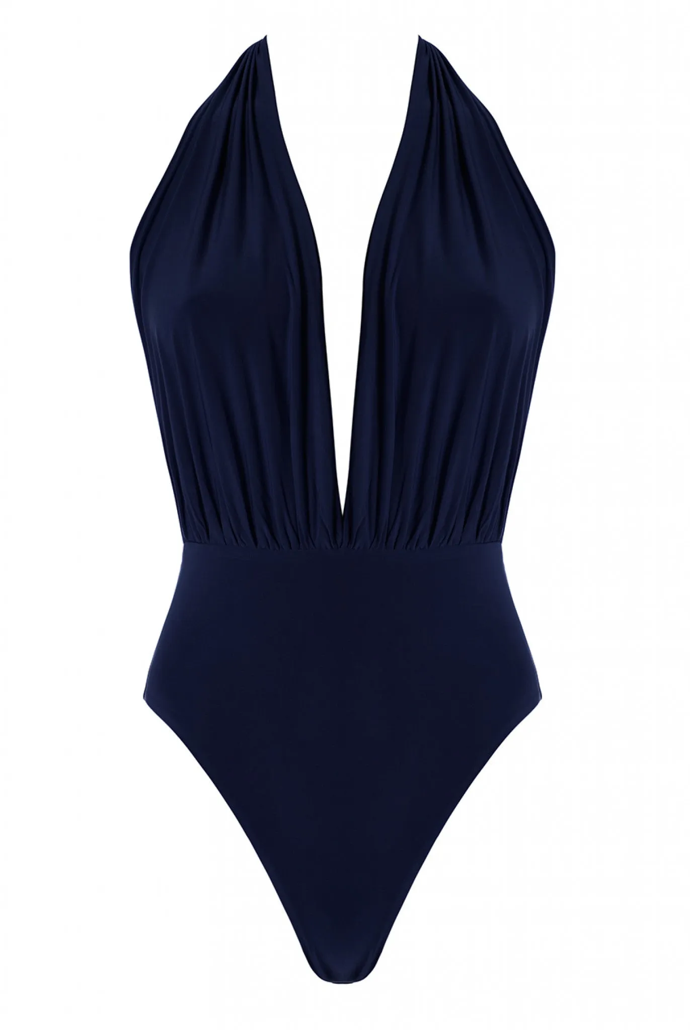 Goddiva Deep Plunge Halter Neck Swimsuit With High Leg