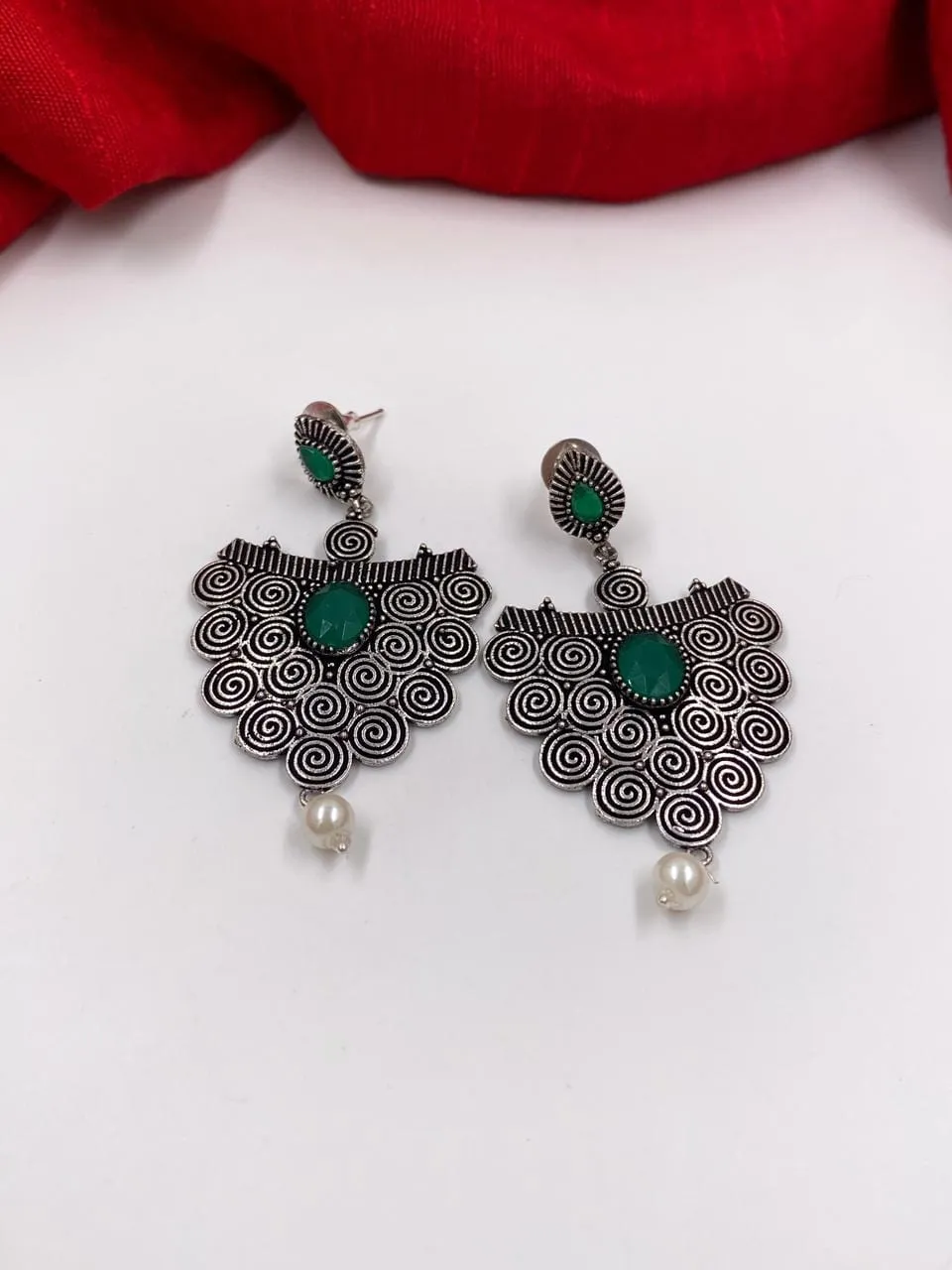 Handcrafted Silver Tone Brass Metal Oxidised Earrings By Gehna Shop