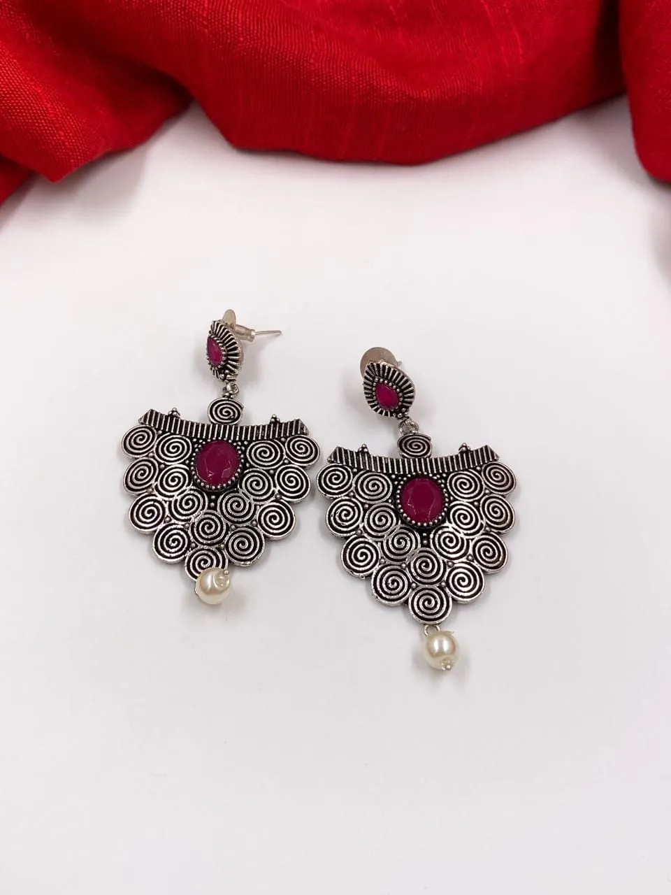 Handcrafted Silver Tone Brass Metal Oxidised Earrings By Gehna Shop