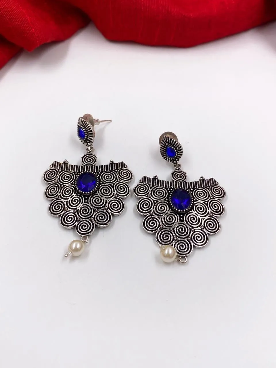 Handcrafted Silver Tone Brass Metal Oxidised Earrings By Gehna Shop