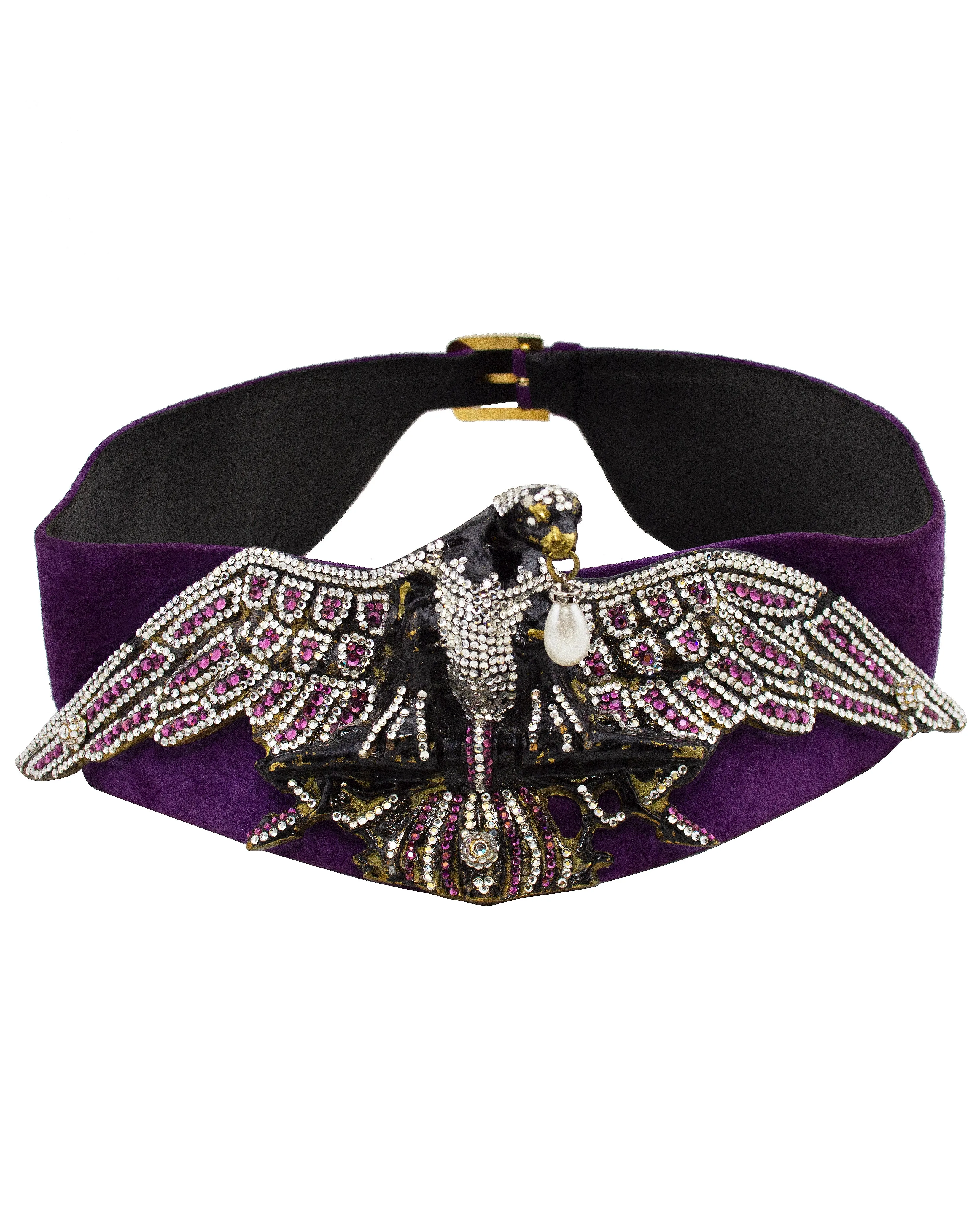 Henryks Bijoux Vienne Jewelled Eagle Purple Suede Wide Belt