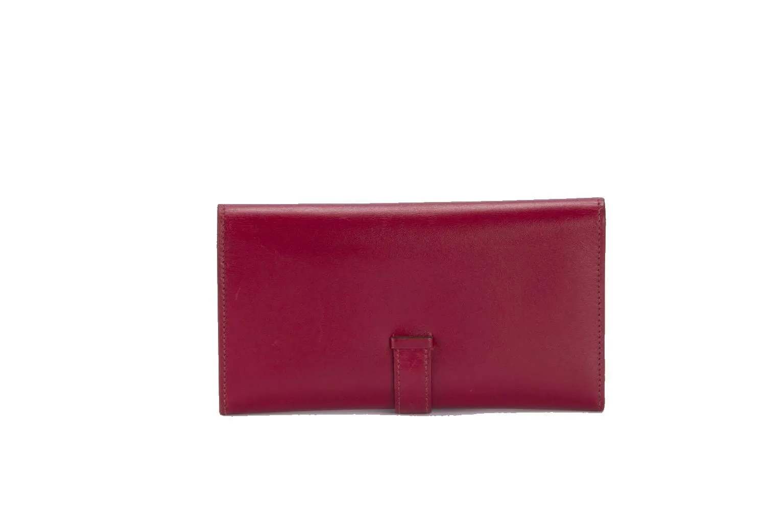 Hermes Bearn Wallet Tri Fold (Stamp O) Rouge H Color, Box Leather & Silver Hardware, with Box