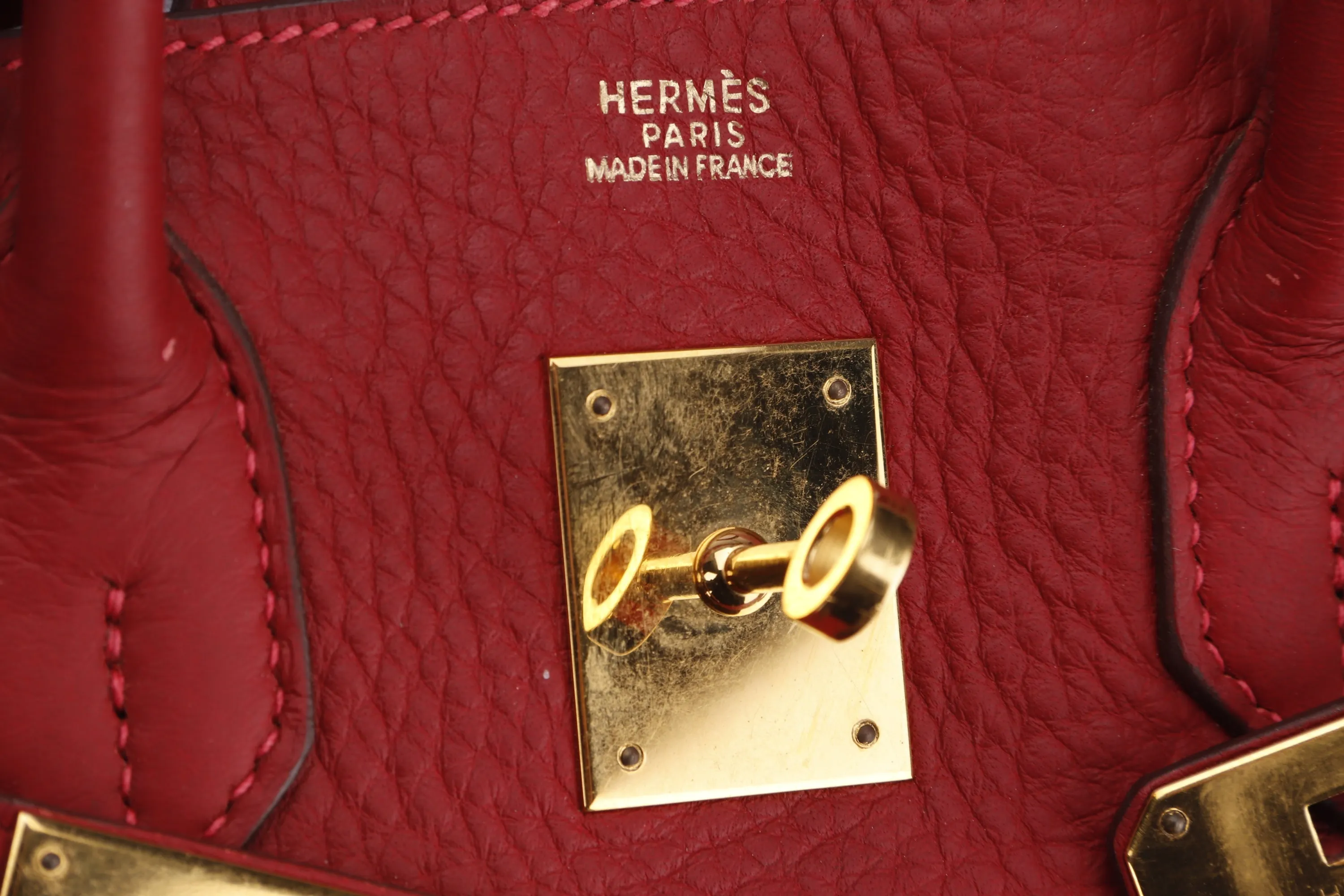 HERMES BIRKIN 30 (STAMP I (2005)) ROUGE GARANCE FJORD LEATHER GOLD HARDWARE, WITH KEYS, LOCK, RAINCOAT & DUST COVER