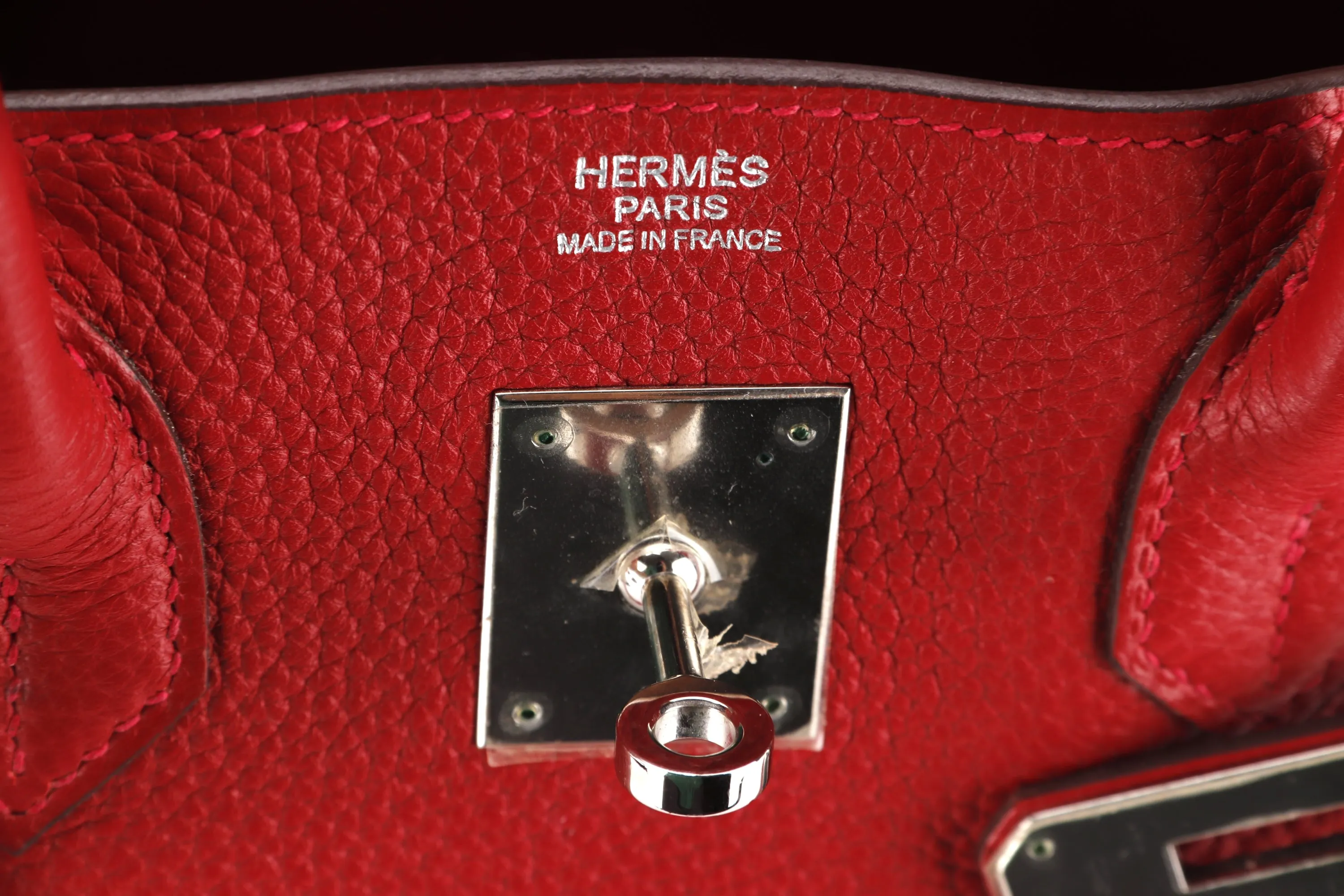 HERMES BIRKIN 30 (STAMP Q) ROUGE GRENAT CLEMENCE PALLADIUM HARDWARE, WITH KEYS, LOCK, RAINCOAT, DUST COVER & BOX