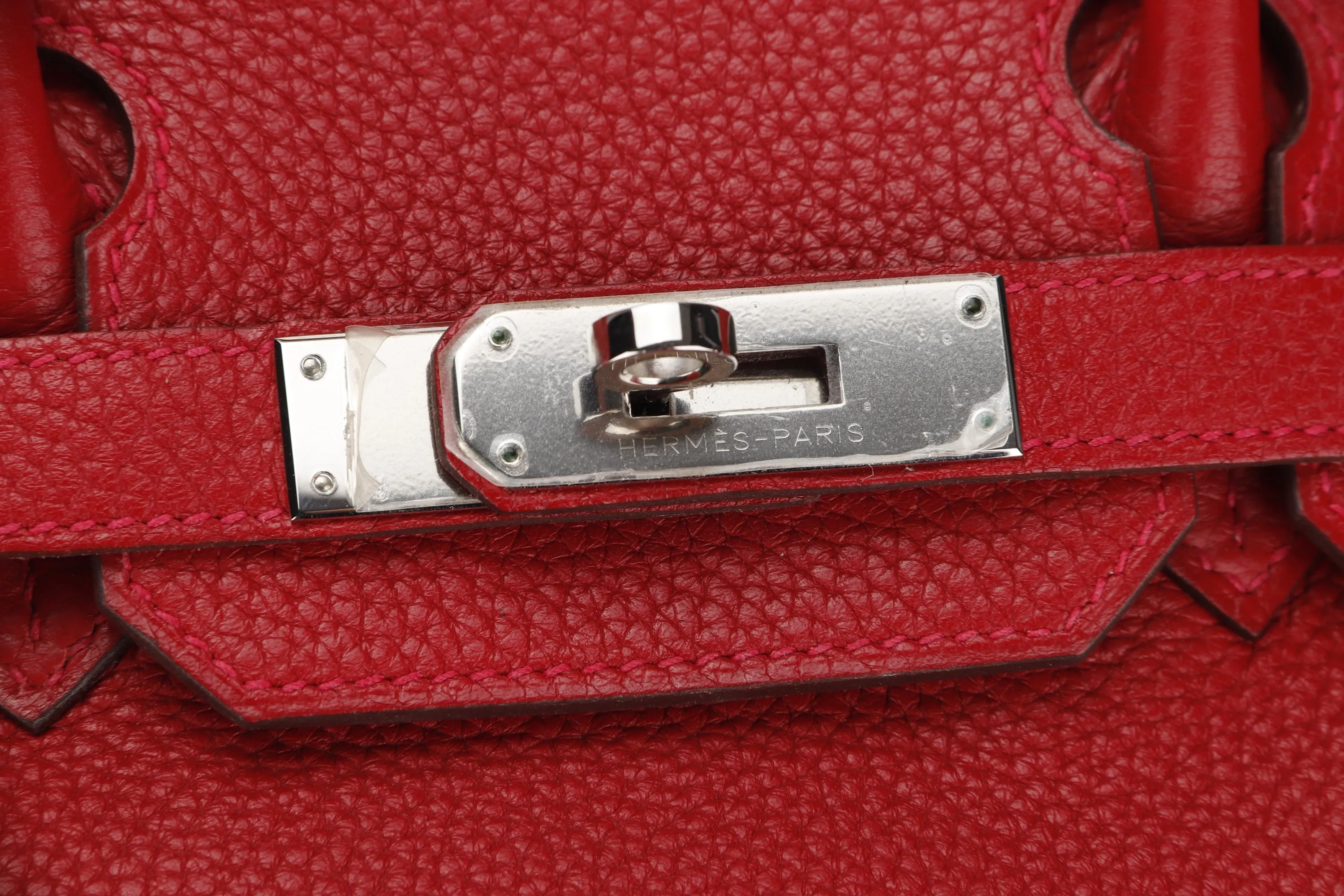 HERMES BIRKIN 30 (STAMP Q) ROUGE GRENAT CLEMENCE PALLADIUM HARDWARE, WITH KEYS, LOCK, RAINCOAT, DUST COVER & BOX