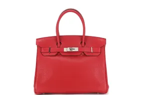 HERMES BIRKIN 30 (STAMP Q) ROUGE GRENAT CLEMENCE PALLADIUM HARDWARE, WITH KEYS, LOCK, RAINCOAT, DUST COVER & BOX