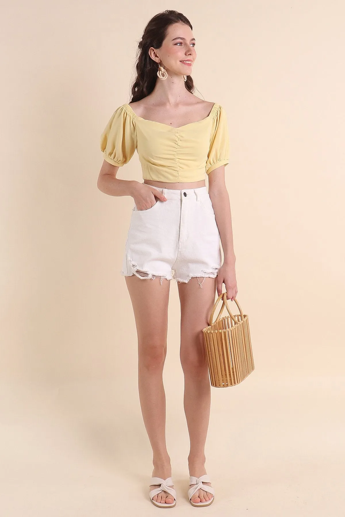 MADEBYNM BELLE PUFF SLEEVE TOP IN DAFFODIL