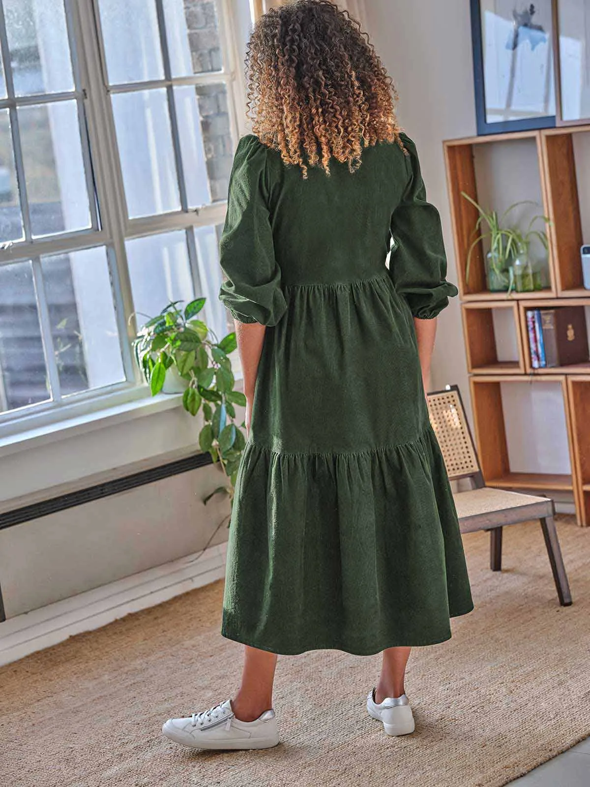 Milou Organic Cotton Corduroy Wrap Dress - Forest Green