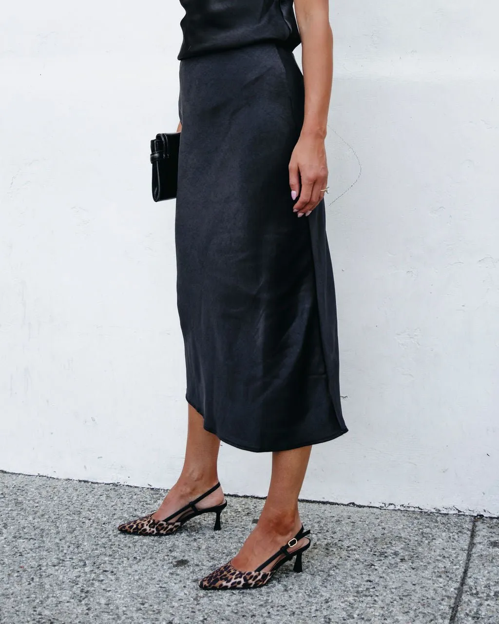 Muse By Magnolia Black Satin Midi Skirt