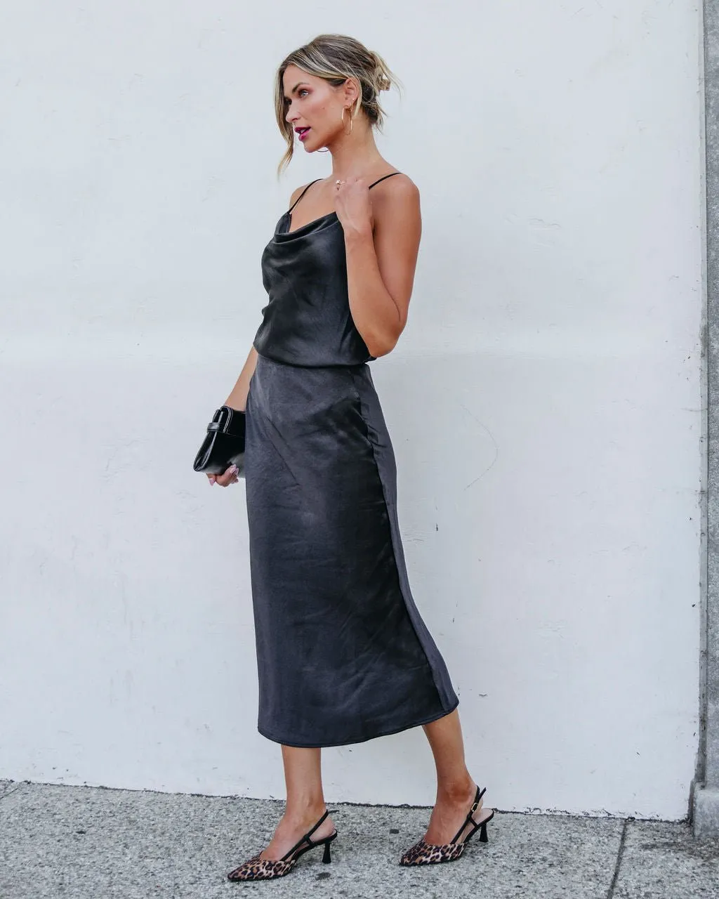 Muse By Magnolia Black Satin Midi Skirt