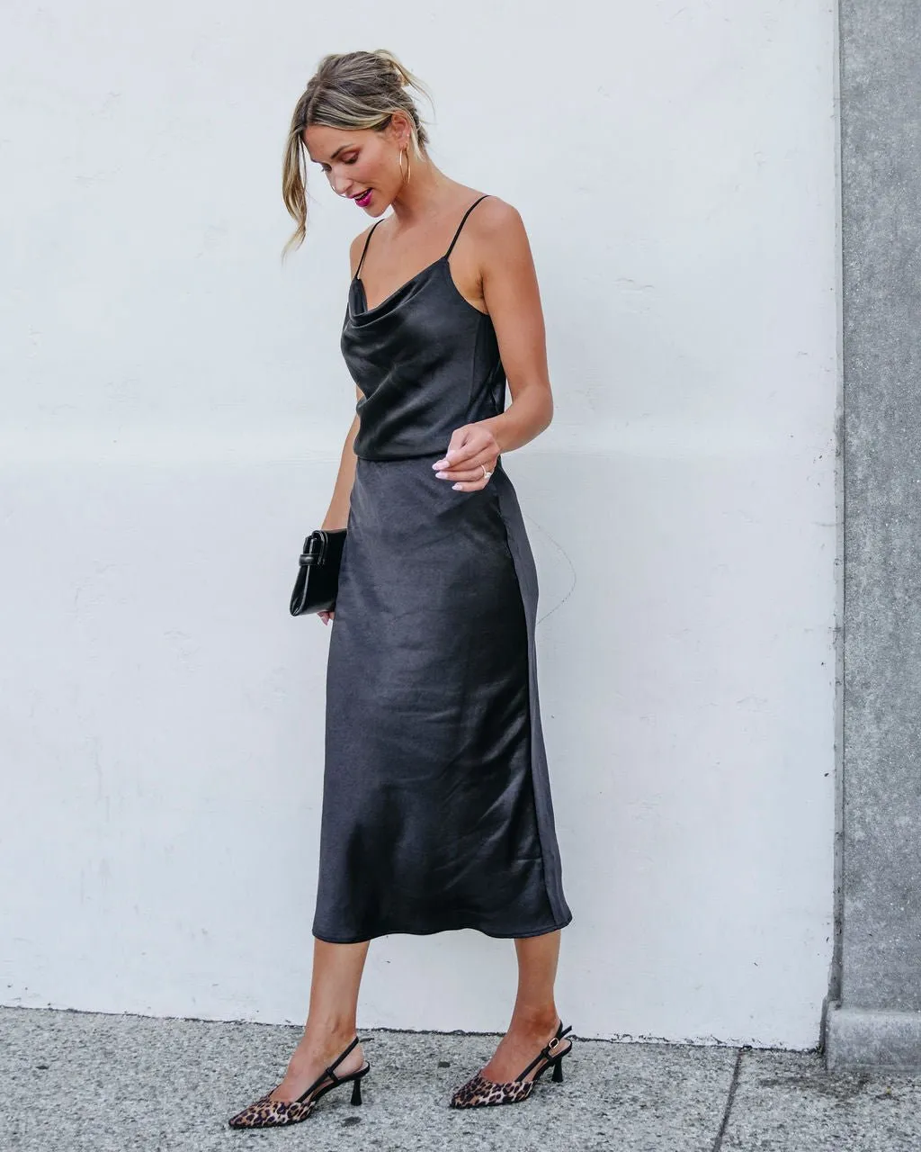 Muse By Magnolia Black Satin Midi Skirt