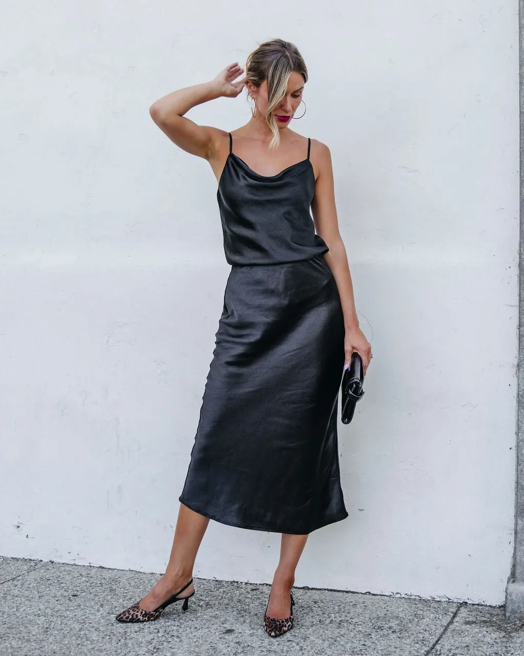 Muse By Magnolia Black Satin Midi Skirt