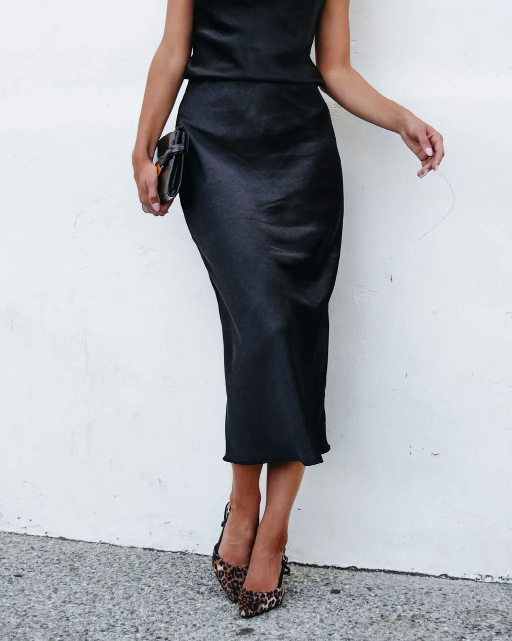 Muse By Magnolia Black Satin Midi Skirt