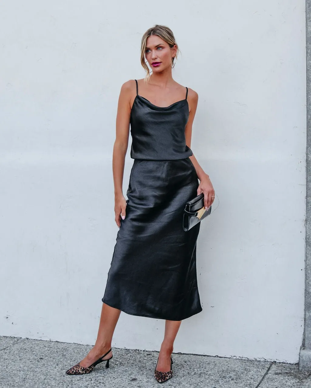 Muse By Magnolia Black Satin Midi Skirt