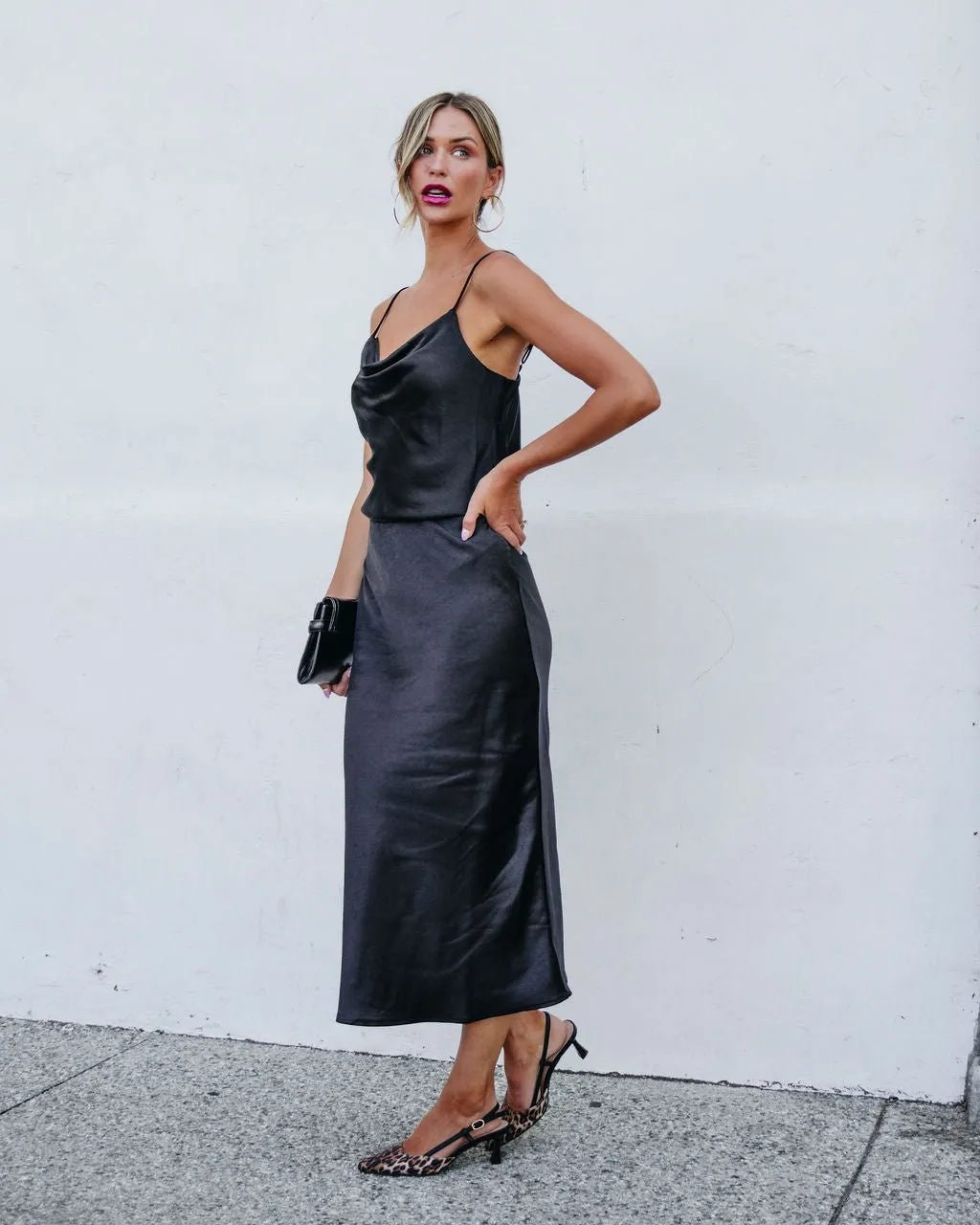 Muse By Magnolia Black Satin Midi Skirt