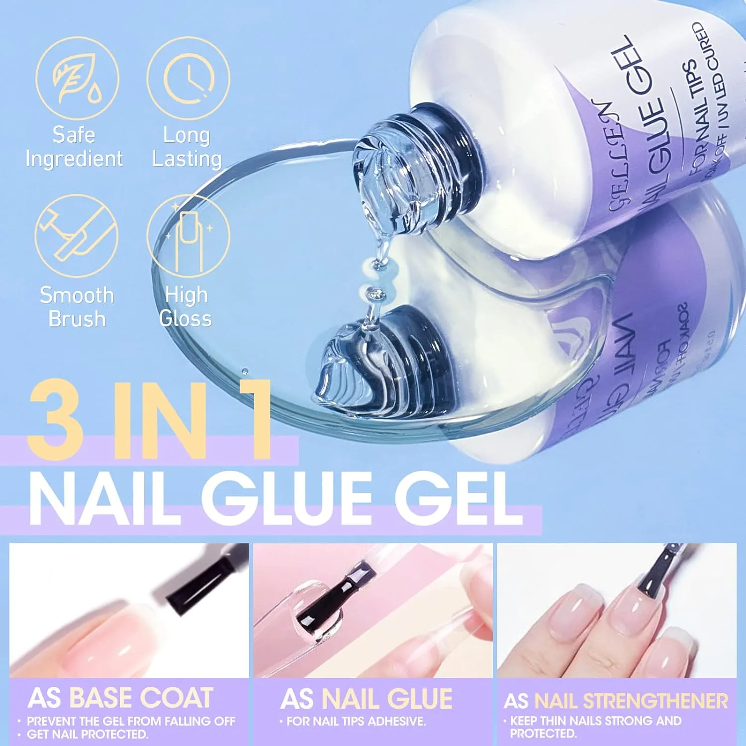 Nail Tips And Glue Gel Kit, 504Pcs Square Clear Fake Nails, UV Nail Lamp, 3-In-1 Nail Glue Gel Nail Extension Kit