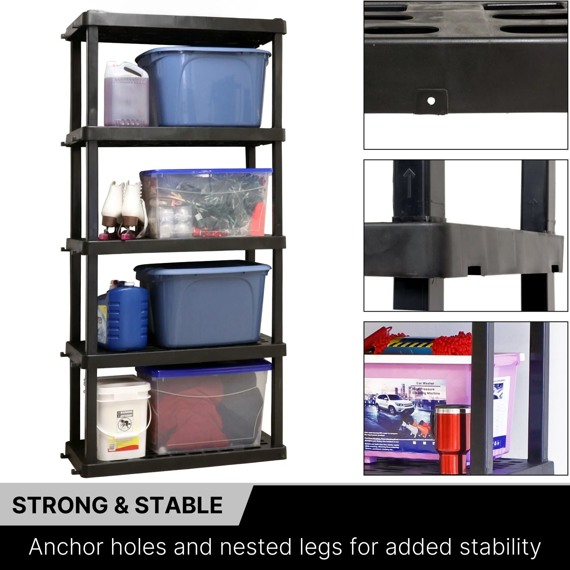 Oskar 5-Tier Storage Shelf, Interlocking Heavy Duty Shelving Unit, 750 lbs (340 kg) Capacity, Multipurpose Organizer for Garage, Basement, Utility Shed, Workshop, Made in North America, Black