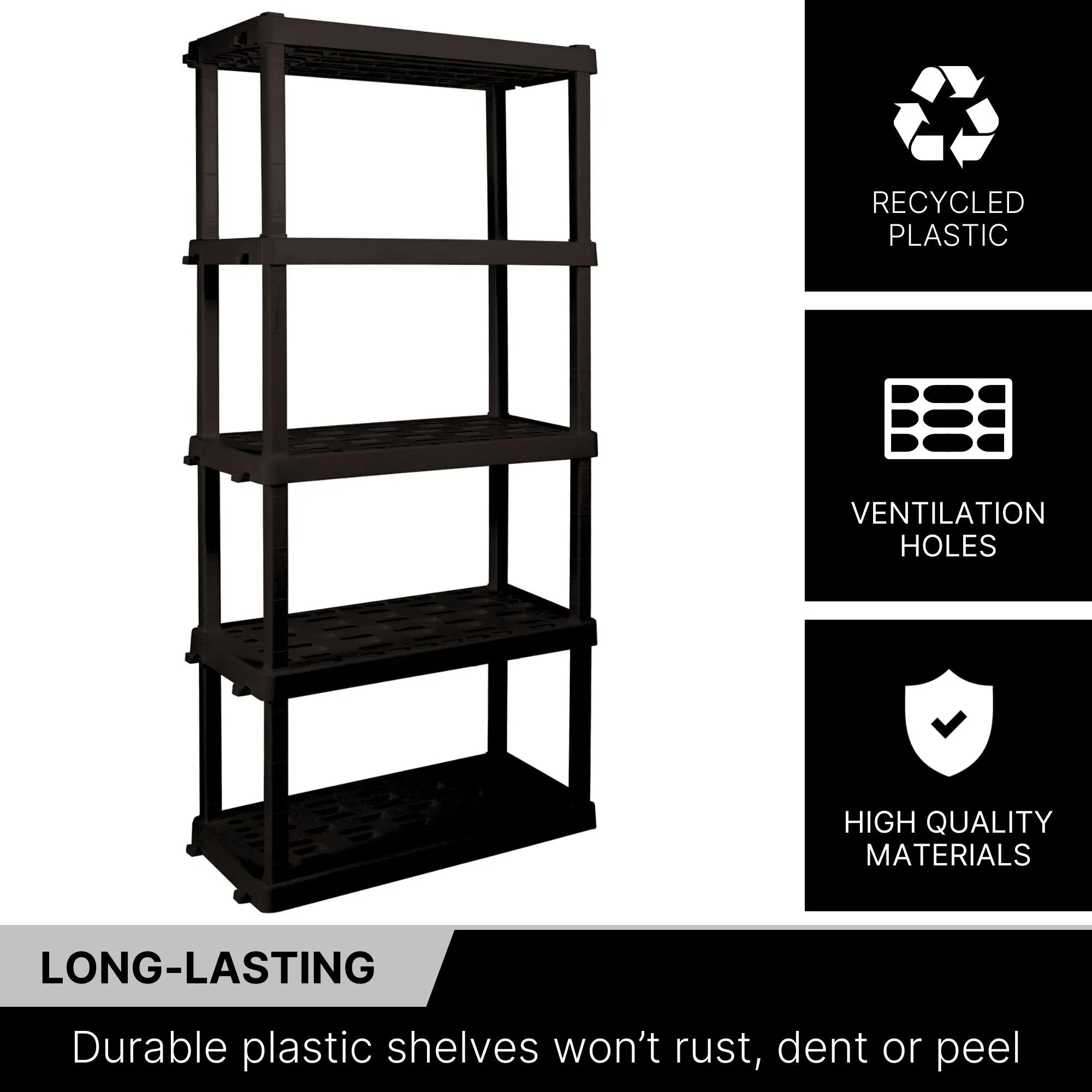 Oskar 5-Tier Storage Shelf, Interlocking Heavy Duty Shelving Unit, 750 lbs (340 kg) Capacity, Multipurpose Organizer for Garage, Basement, Utility Shed, Workshop, Made in North America, Black