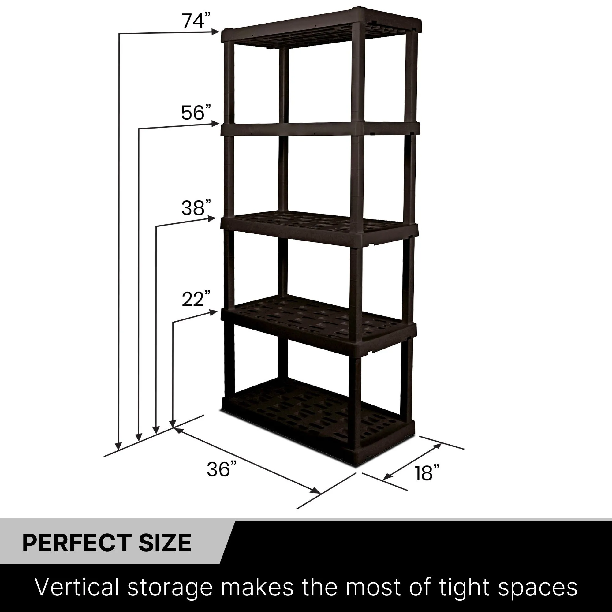 Oskar 5-Tier Storage Shelf, Interlocking Heavy Duty Shelving Unit, 750 lbs (340 kg) Capacity, Multipurpose Organizer for Garage, Basement, Utility Shed, Workshop, Made in North America, Black